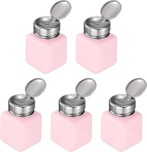 HARFINGTON 5pcs Solvent Alcohol Dispenser 200ml(6.7oz) Nail Polish Remover Push Down Liquid Dispenser Pump Bottle with Stainless Steel Press Head for Acetone Solution, White in Saudi Arabia
