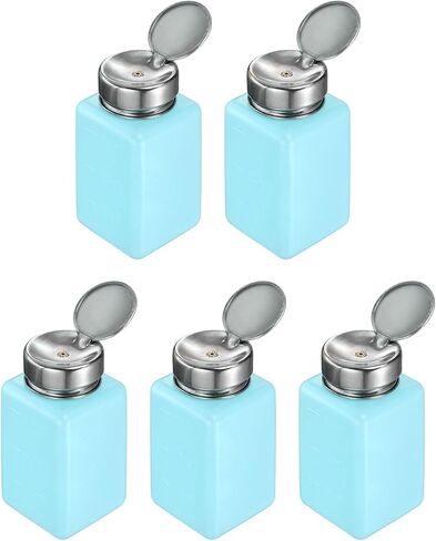 HARFINGTON 5pcs Solvent Alcohol Dispenser 200ml(6.7oz) Nail Polish Remover Push Down Liquid Dispenser Pump Bottle with Stainless Steel Press Head for Acetone Solution, White in Saudi Arabia