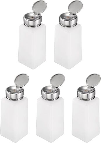 HARFINGTON 5pcs Solvent Alcohol Dispenser 200ml(6.7oz) Nail Polish Remover Push Down Liquid Dispenser Pump Bottle with Stainless Steel Press Head for Acetone Solution, White in Saudi Arabia