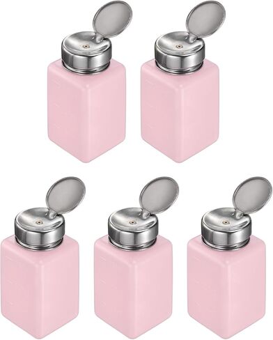 HARFINGTON 5pcs Solvent Alcohol Dispenser 200ml(6.7oz) Nail Polish Remover Push Down Liquid Dispenser Pump Bottle with Stainless Steel Press Head for Acetone Solution, White in Saudi Arabia