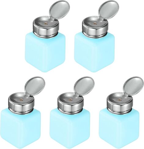 HARFINGTON 5pcs Solvent Alcohol Dispenser 200ml(6.7oz) Nail Polish Remover Push Down Liquid Dispenser Pump Bottle with Stainless Steel Press Head for Acetone Solution, White in Saudi Arabia
