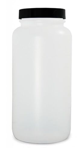 Qorpak PLC-03547 زجاجة مستديرة ذات فم عريض ومزودة بطوق HDPE طبيعي مع غطاء مبطن من لب الفينول الأسود/الفينيل 89-400، سعة 128 أونصة، 155 مم OD × 252 مم ارتفاع (علبة مكونة من 4) in Kuwait