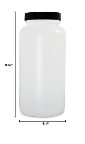Qorpak PLC-03547 زجاجة مستديرة ذات فم عريض ومزودة بطوق HDPE طبيعي مع غطاء مبطن من لب الفينول الأسود/الفينيل 89-400، سعة 128 أونصة، 155 مم OD × 252 مم ارتفاع (علبة مكونة من 4) in Kuwait