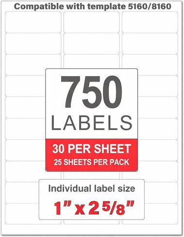 Easy Peel Printable Address Labels, 1" x 2-5/8" Customizable Stickers, White, 750 Blank Mailing Labels, Great for Mailing, Shipping, and More (Compatible with 8160) in Kuwait