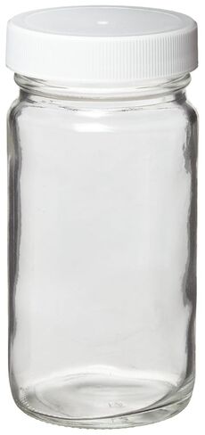 Wheaton W217002 AC Round Bottle, Clear Glass, Capacity 4oz With 48-400 White Polypropylene PTFE Faced Foamed Polyethylene Lined Screw Cap, Diameter 51mm x 102mm (Case Of 24) in Saudi Arabia