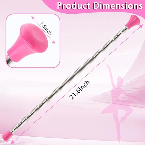 عصا التدوير، عصا التدوير 21.6 بوصة من الفولاذ المقاوم للصدأ 2 شريط الجمباز الإيقاعي 3 أربطة شعر قوس قزح مناسبة للمبتدئين باللون الوردي (21.6 بوصة) in Kuwait
