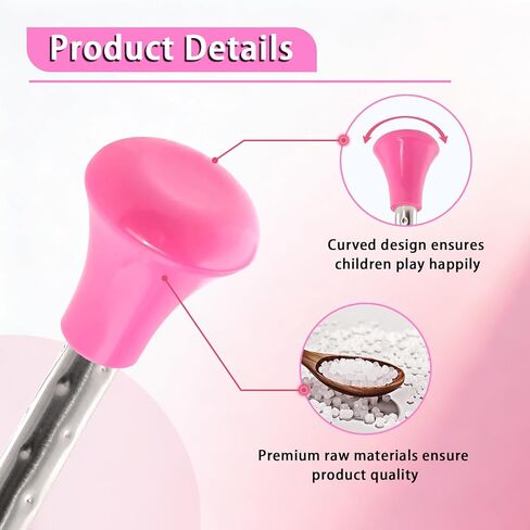 عصا التدوير، عصا التدوير 21.6 بوصة من الفولاذ المقاوم للصدأ 2 شريط الجمباز الإيقاعي 3 أربطة شعر قوس قزح مناسبة للمبتدئين باللون الوردي (21.6 بوصة) in Kuwait