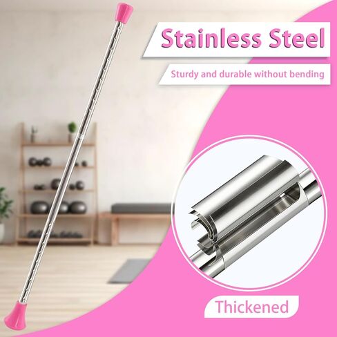 عصا التدوير، عصا التدوير 21.6 بوصة من الفولاذ المقاوم للصدأ 2 شريط الجمباز الإيقاعي 3 أربطة شعر قوس قزح مناسبة للمبتدئين باللون الوردي (21.6 بوصة) in Kuwait