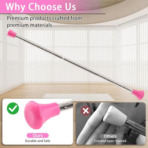 عصا التدوير، عصا التدوير 21.6 بوصة من الفولاذ المقاوم للصدأ 2 شريط الجمباز الإيقاعي 3 أربطة شعر قوس قزح مناسبة للمبتدئين باللون الوردي (21.6 بوصة) in Kuwait