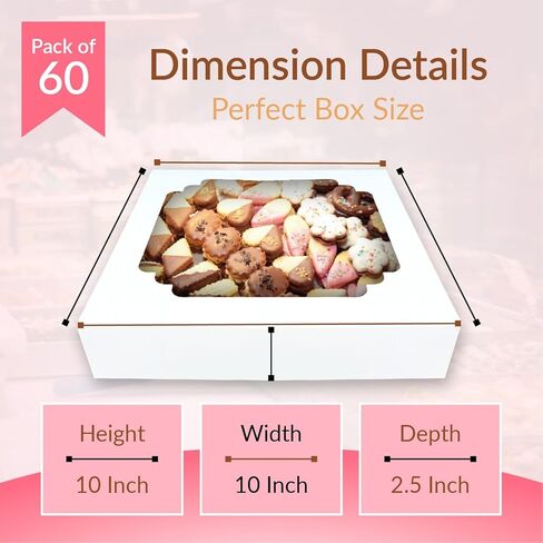 60 Pcs 10x10x2.5 pie boxes for 9 inch pies box 10 inch bakery box, pie boxes with window 10x10 for Cookie Cake, Treats, Pastries, Chocolate Covered Strawberries in Kuwait