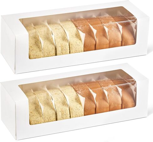 Ocmoiy 24 Pack 12"x 4" x 3.5" Roll Cake Boxes, White Bakery Boxes with Windows, Auto-Popup Pastry Boxes for Pumpkin Rolls, Cupcakes, Donuts, Cookies, Chocolate Covered Strawberries in Kuwait