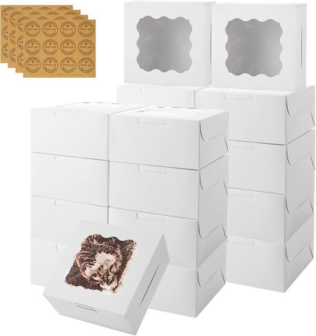 QTLCOHD 100 Pack 6 x 6 x 3 Inch Bakery Boxes with Window, White Cookie Boxes Bulk for Dessert, Cupcake, Pastry, Cookies, Treat, Strawberries Chocolate in Kuwait