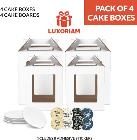 4 Pack Tall Cake Boxes 12x12x14 & 10x10x12 Inches with Cake Board - Large Disposable Layer Baking Carrier Tier Bakery Take Out Transport Containers With Window for Wedding, Birthday, Party White in Saudi Arabia