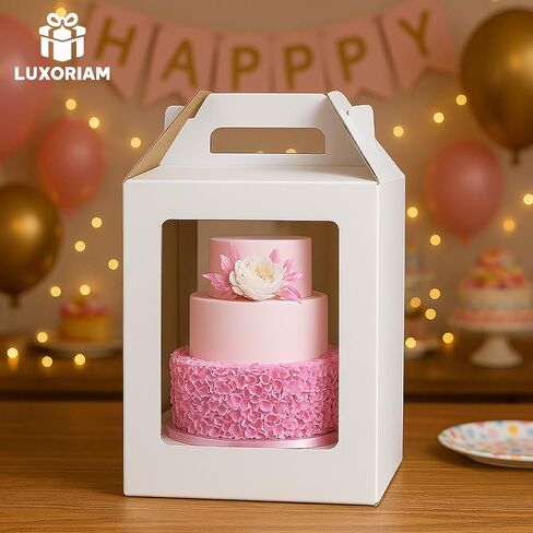 4 Pack Tall Cake Boxes 12x12x14 & 10x10x12 Inches with Cake Board - Large Disposable Layer Baking Carrier Tier Bakery Take Out Transport Containers With Window for Wedding, Birthday, Party White in Saudi Arabia