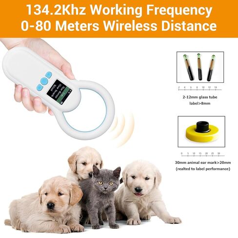 WALFRONT Pet Chip Reader 134.2Khz Microchip Animal Ear Tag Scanner ID Reader for Animal Pets Pigs Dogs Cats Rechargeable 0-80m Wireless Distance in Saudi Arabia