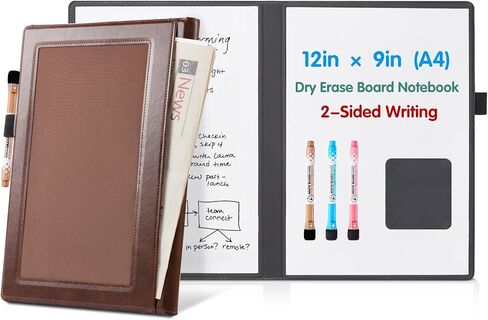 Cobak 6 Sides Portable Board 12 × 9 بوصات (A4)-تصميم دفتر صغير تمحو لوحة صغيرة مع جيب و 3 علامات ، سطح مضاد للضوء ومكافحة الركب للمكتب ، المدرسة ، المدرسة المنزلية (براون) in Saudi Arabia