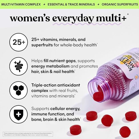 علكات متعددة الفيتامينات للنساء من Lemme، دعم غذائي يومي مع فيتامينات A، C، D، E، البيوتين، حمض الفوليك، الزنك والإينوزيتول، صحة العظام والدماغ والبشرة والمناعة، برتقال التوت، كمية تكفي 30 يومًا in Kuwait