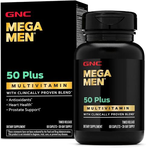 GNC Mega Men 50 Plus Multivitamin Caplets, Clinically Proven, Heart & Prostate Health, B Vitamins, Saw Palmetto, Memory, Vitamin D-3, 60 Count in Saudi Arabia