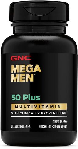 GNC Mega Men 50 Plus Multivitamin Caplets, Clinically Proven, Heart & Prostate Health, B Vitamins, Saw Palmetto, Memory, Vitamin D-3, 60 Count in Saudi Arabia