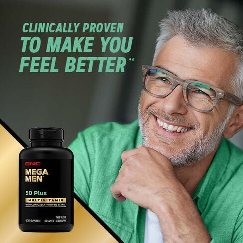 GNC Mega Men 50 Plus Multivitamin Caplets, Clinically Proven, Heart & Prostate Health, B Vitamins, Saw Palmetto, Memory, Vitamin D-3, 60 Count in Saudi Arabia