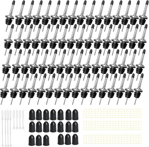 80 Pack Stainless Steel Bottle Pourers Tapered Liquor Pourers with Rubber Dust Caps Tapered Pour Spouts for Liquor Bottles Vinegar Bottle Dispenser for Wine Oil Beer Drink Water Bar Supplies in Saudi Arabia