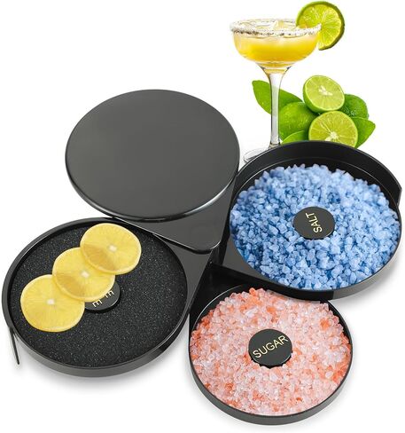 3-Tier Bar Glass Rimmer Bartender Tool, Margarita Salt Rimmer Set, Salt Rimmer for Cocktails, 3-Tray Salt Box Spice Container, Bar Cocktail Tool in Saudi Arabia