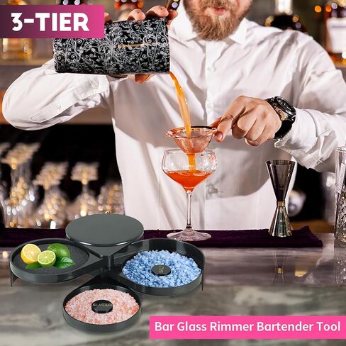 3-Tier Bar Glass Rimmer Bartender Tool, Margarita Salt Rimmer Set, Salt Rimmer for Cocktails, 3-Tray Salt Box Spice Container, Bar Cocktail Tool in Saudi Arabia
