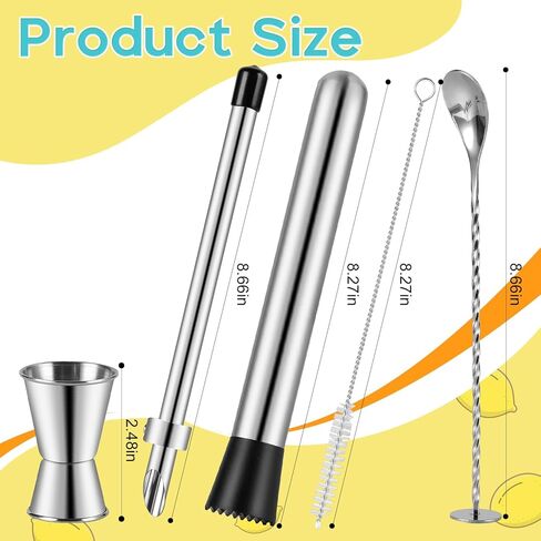 ZPUFAW 5Pcs Set Straw Puncher for Lemonade Plastic Lids Cups with Muddler, Bar Spoon, Jigger, 304 Stainless Steel Straw Hole Puncher in Kuwait