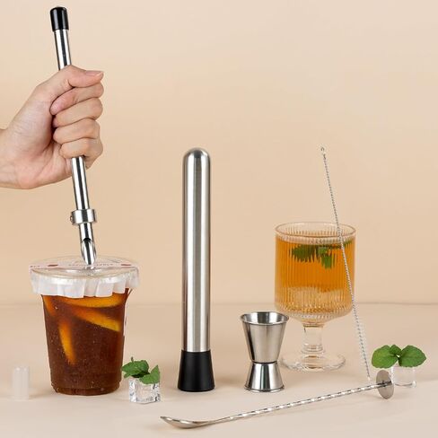 ZPUFAW 5Pcs Set Straw Puncher for Lemonade Plastic Lids Cups with Muddler, Bar Spoon, Jigger, 304 Stainless Steel Straw Hole Puncher in Kuwait