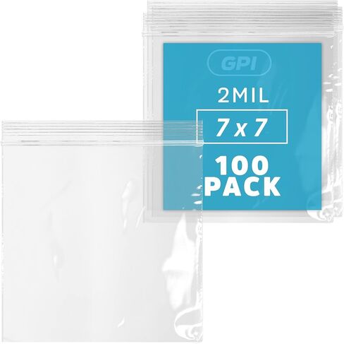 GPI - 7" x 7" Zip Bags, Clear Plastic Reclosable Zipper Baggies with Resealable Zip Top Lock for Sandwiches, Food Storage, Craft & Office Supplies & Toys. 2 Mil Thick. 100 Count in Kuwait