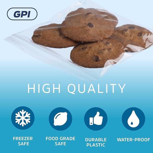 GPI - 7" x 7" Zip Bags, Clear Plastic Reclosable Zipper Baggies with Resealable Zip Top Lock for Sandwiches, Food Storage, Craft & Office Supplies & Toys. 2 Mil Thick. 100 Count in Kuwait