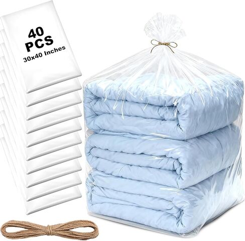 40 Pcs Large Clear Plastic Bags 30 x 40 Inches Clear Plastic Flat Poly Bags 1.4 Mil for Clothing Merchandise, Food, Proving Bread, Dough, Clothes Packaging, Storage in Saudi Arabia