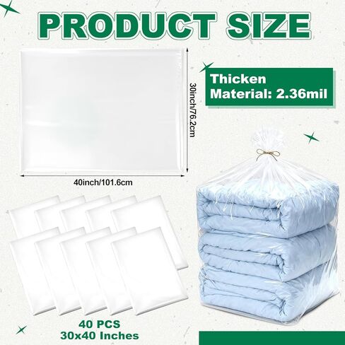 40 Pcs Large Clear Plastic Bags 30 x 40 Inches Clear Plastic Flat Poly Bags 1.4 Mil for Clothing Merchandise, Food, Proving Bread, Dough, Clothes Packaging, Storage in Saudi Arabia