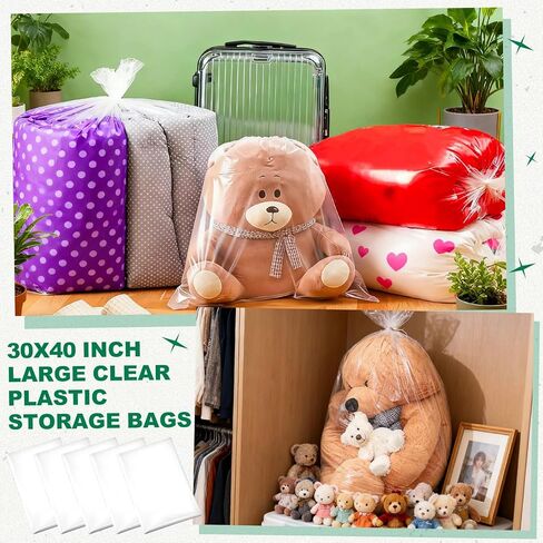 40 Pcs Large Clear Plastic Bags 30 x 40 Inches Clear Plastic Flat Poly Bags 1.4 Mil for Clothing Merchandise, Food, Proving Bread, Dough, Clothes Packaging, Storage in Saudi Arabia