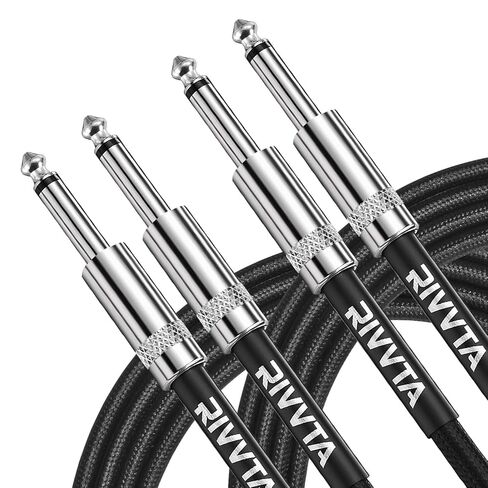 RIVVTA Guitar Cable 25ft 2 Pack Straight 6.35mm Guitar Ampere Cord Nylon Braided Anti-Kinking Kevlar-Reinforced 1/4 Instrument Cable for Electric Guitar,Bass in Saudi Arabia