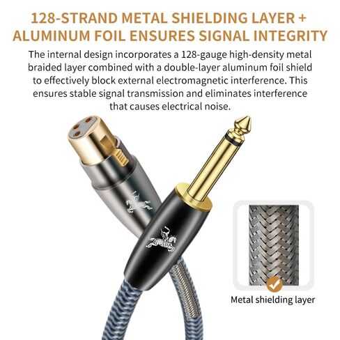 1/4" TS to XLR Female Cable 1M/3.2ft - 24K Gold Plated, OCC Copper, Braided Jacket - Unbalanced Instrument Cable for Guitar/Bass to Mixer/Audio Interface in Saudi Arabia