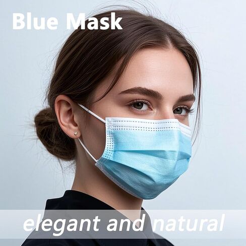 50pcs Blue Disposable Face Mask for Adults Women Men, 3-Ply Solid Blue Breathable Earloop Full Face Protection in Saudi Arabia