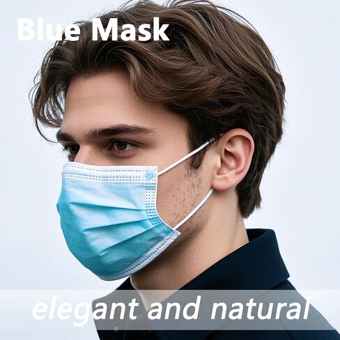 50pcs Blue Disposable Face Mask for Adults Women Men, 3-Ply Solid Blue Breathable Earloop Full Face Protection in Saudi Arabia