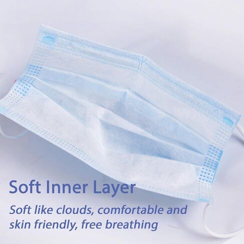 50pcs Blue Disposable Face Mask for Adults Women Men, 3-Ply Solid Blue Breathable Earloop Full Face Protection in Saudi Arabia