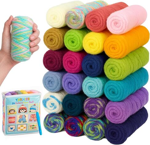 Yarniss Crochet Yarn Kits, 100% Acrylic Yarn Skeins 24x25g, Multicolor Knitting Yarn 1320 Yards with 4.0mm Crochet Hook in Kuwait