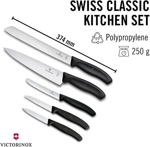 Victorinox Swiss Classic Kitchen Set - Includes Paring Knives, Carving Knife, Bread Knife & More - Premium Kitchen Accessories - Black Handles, 5-Piece Set in Saudi Arabia