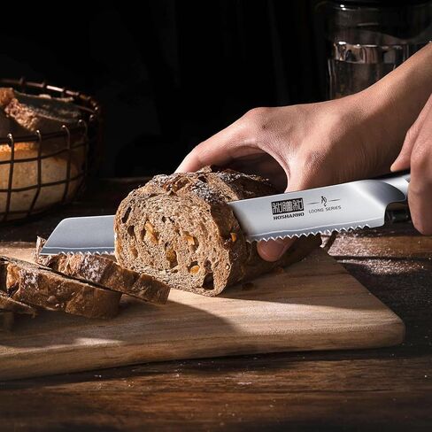 سكين الخبز هوشانهو 10 بوصة، سكاكين الخبز المسننة اليابانية المصنوعة من الفولاذ المقاوم للصدأ عالي الكربون، سكين تقطيع الخبز الاحترافي للخبز محلي الصنع in Kuwait