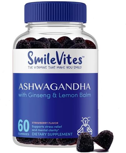 Ashwagandha Gummies with Ginseng & Lemon Balm | Stress Relief, Energy Boost & Sleep Support | Cognitive Function & Antioxidant Protection | Premium Quality | Strawberry Flavor | 60 Count in Saudi Arabia