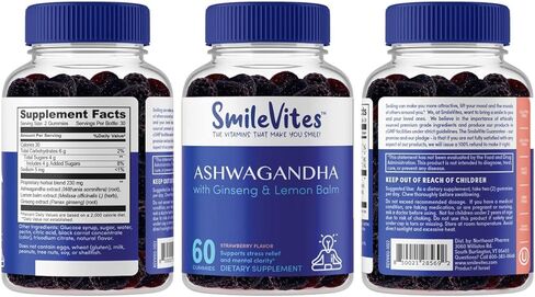 Ashwagandha Gummies with Ginseng & Lemon Balm | Stress Relief, Energy Boost & Sleep Support | Cognitive Function & Antioxidant Protection | Premium Quality | Strawberry Flavor | 60 Count in Saudi Arabia