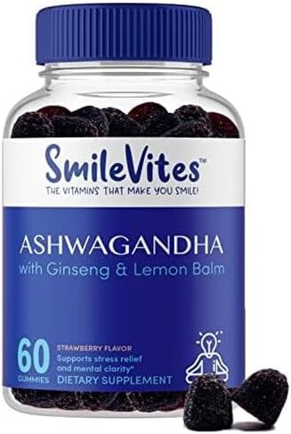Ashwagandha Gummies with Ginseng & Lemon Balm | Stress Relief, Energy Boost & Sleep Support | Cognitive Function & Antioxidant Protection | Premium Quality | Strawberry Flavor | 60 Count in Saudi Arabia