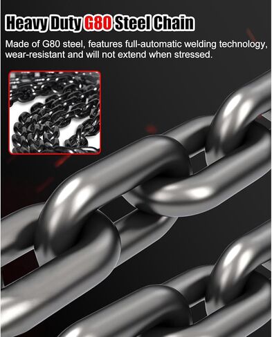 3 Ton Heavy Duty Lifting Chain, 2 Point Hoisting Ring for Industrial Machinery, 6.6ft Length, Ideal for Construction, Rigging & Towing Applications in Saudi Arabia
