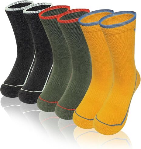 Men's Hiking Socks with Merino Wool, 3-Pair Cushioned & Arch Support Crew Socks for Outdoor, Size 7.5-10 & 10.5-13 in Saudi Arabia