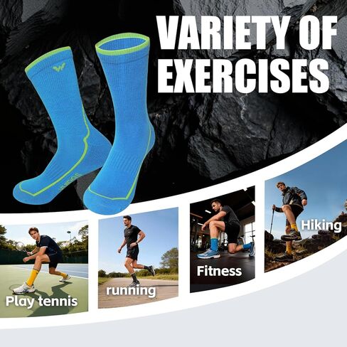 Men's Hiking Socks with Merino Wool, 3-Pair Cushioned & Arch Support Crew Socks for Outdoor, Size 7.5-10 & 10.5-13 in Saudi Arabia