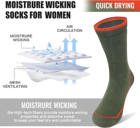 Men's Hiking Socks with Merino Wool, 3-Pair Cushioned & Arch Support Crew Socks for Outdoor, Size 7.5-10 & 10.5-13 in Saudi Arabia