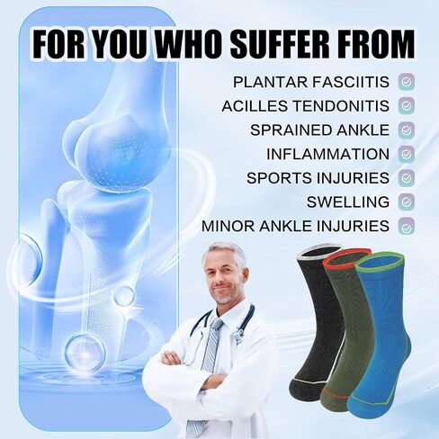 Men's Hiking Socks with Merino Wool, 3-Pair Cushioned & Arch Support Crew Socks for Outdoor, Size 7.5-10 & 10.5-13 in Saudi Arabia